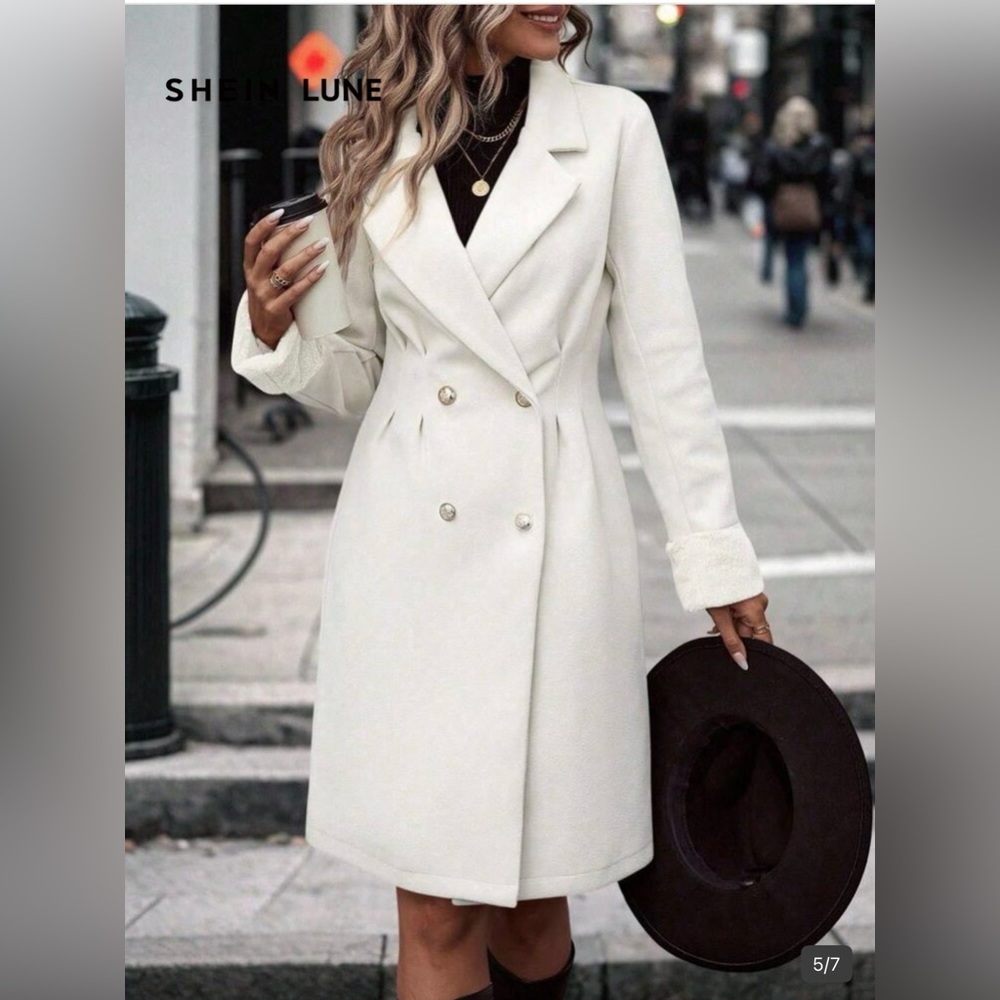 NEW SHEIN Elegant White Double-Breasted Coat Size XL NWOT